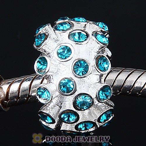 Sterling Silver Loose Pave Beads with Blue Zircon Austrian Crystal