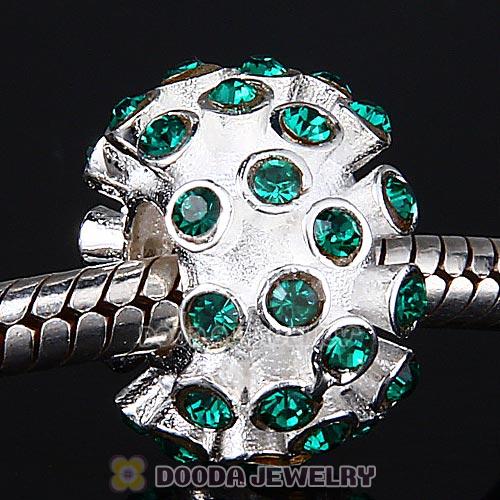Sterling Silver Loose Pave Beads with Emerald Austrian Crystal