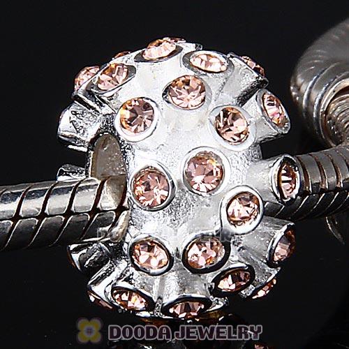 Sterling Silver Loose Pave Beads with Light Peach Austrian Crystal