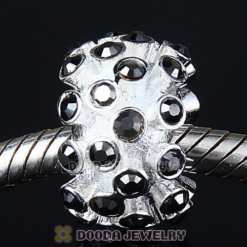 Sterling Silver Loose Pave Beads with Jet Hematite Austrian Crystal