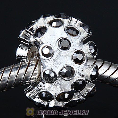 Sterling Silver Loose Pave Beads with Jet Hematite Austrian Crystal