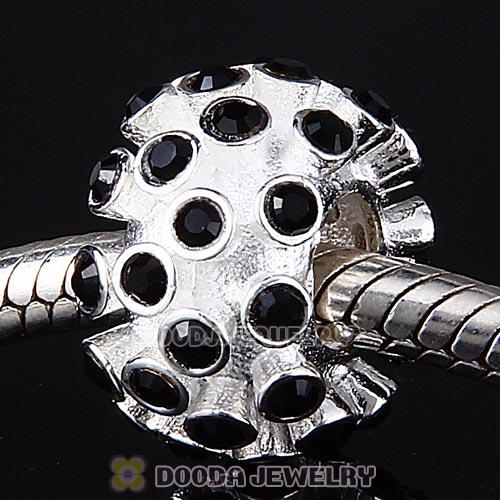 Sterling Silver Loose Pave Beads with Jet Austrian Crystal