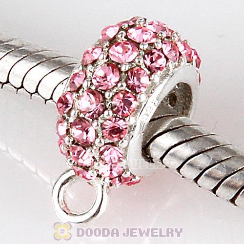 European Sterling Silver Pave Beads with Light Rose Austrian Crystal