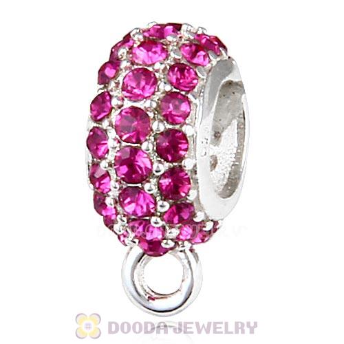 European Sterling Silver Pave Beads with Fuchsia Austrian Crystal