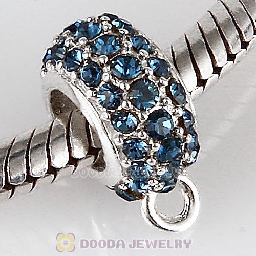 European Sterling Silver Pave Beads with Montana Austrian Crystal