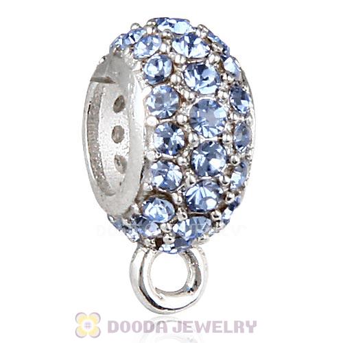 European Sterling Silver Pave Beads with Light Sapphire Austrian Crystal