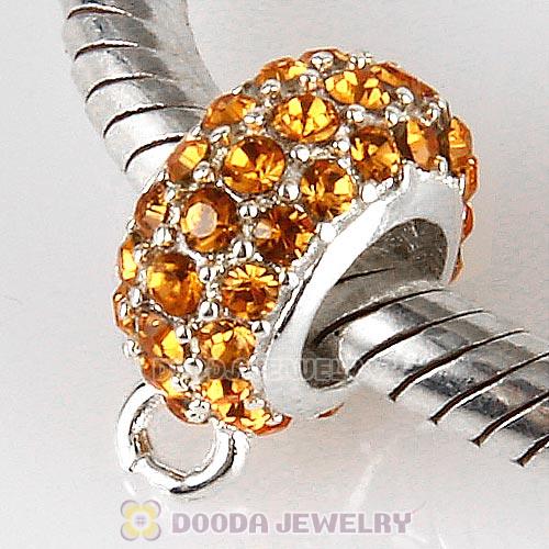 European Sterling Silver Pave Beads with Topaz Austrian Crystal
