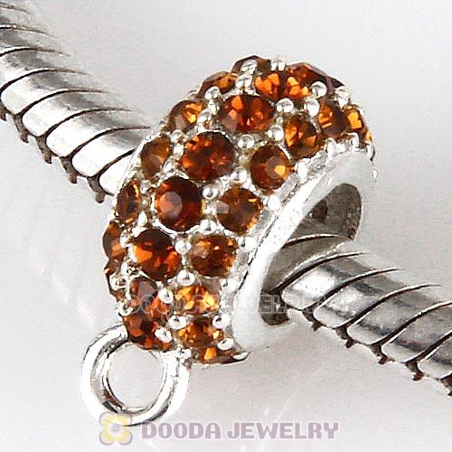 European Sterling Silver Pave Beads with Smoked Topaz Austrian Crystal