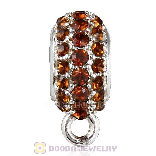 European Sterling Silver Pave Beads with Smoked Topaz Austrian Crystal