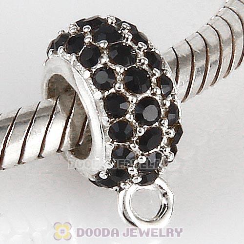 European Sterling Silver Pave Beads with Jet Austrian Crystal