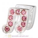 European Sterling Silver Music Note Beads with Light Rose Austrian Crystal