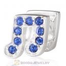 European Sterling Silver Music Note Beads with Sapphire Austrian Crystal
