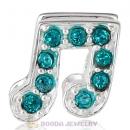 European Sterling Silver Music Note Beads with Blue Zircon Austrian Crystal