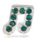 European Sterling Silver Music Note Beads with Emerald Austrian Crystal