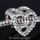 European Sterling Silver Heart Beads with Clear Austrian Crystal