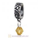 925 Sterling Silver European Style Dangle Beads with Crystal Stone
