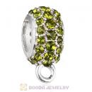 European Sterling Silver Pave Beads with Olivine Austrian Crystal
