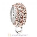 European Sterling Silver Pave Beads with Light Peach Austrian Crystal