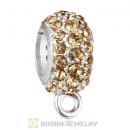 European Sterling Silver Pave Beads with Light Colorado Topaz Austrian Crystal