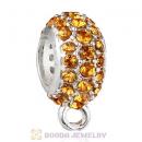 European Sterling Silver Pave Beads with Topaz Austrian Crystal