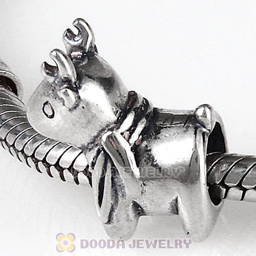 Antique Sterling Silver Cute Deer Charm Beads European Style