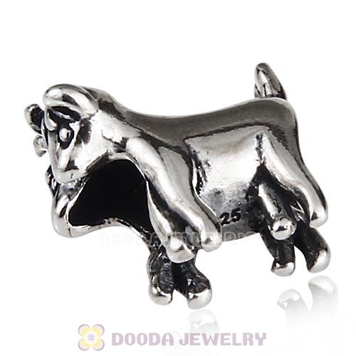 Antique Sterling Silver Cow Charm Beads European Style