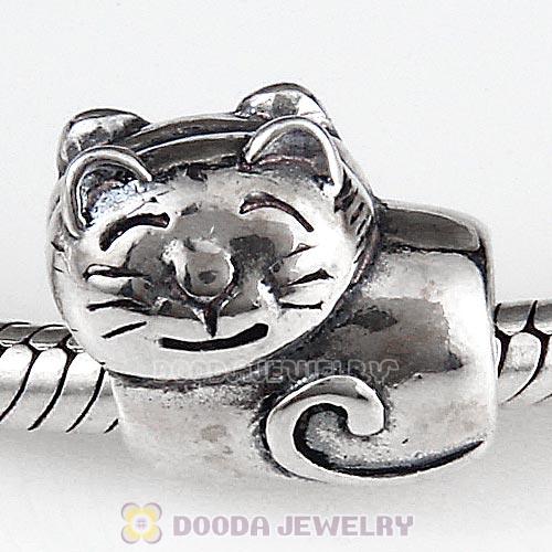 Antique Sterling Silver Cute Cat Charm Beads European Style