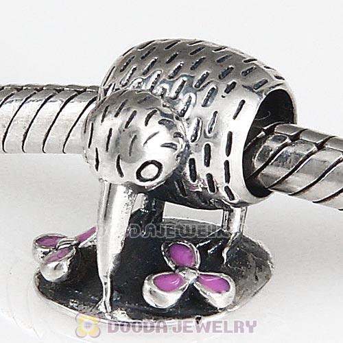 European Sterling Silver Kiwi Bird with Pink Enamel Charm Wholesale