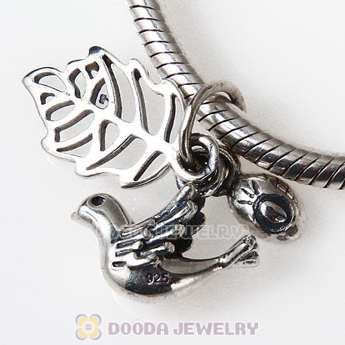 Antique Sterling Silver Forest Trinity Pendant Charm European Style