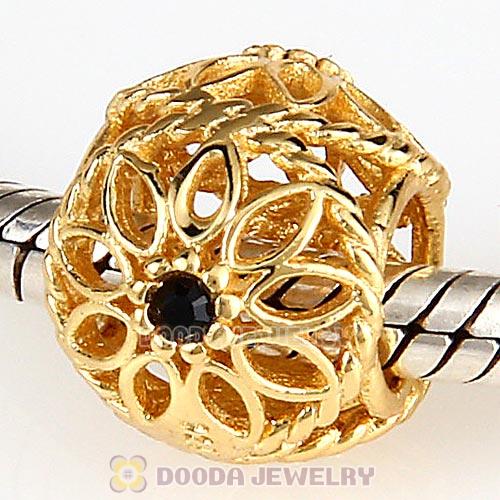 Sterling Silver Gold Plated Delicate Beauty Beads with Black Austrian Crystal