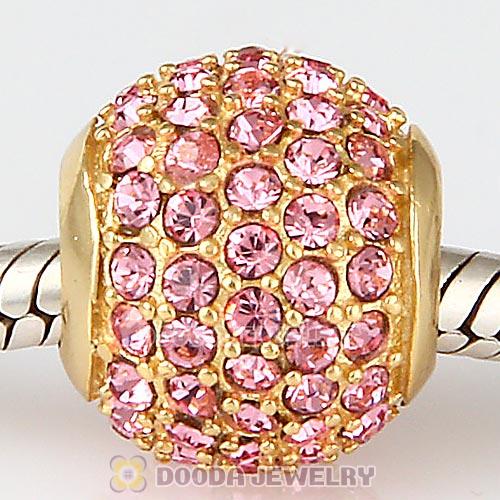 Gold Plated Sterling Pave Lights with Light Rose Austrian Crystal Charm