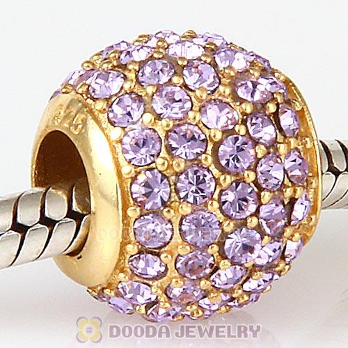 Gold Plated Sterling Pave Lights with Violet Austrian Crystal Charm