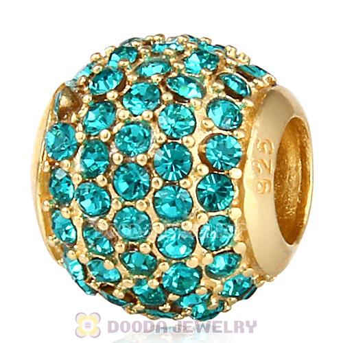 Gold Plated Sterling Pave Lights with Blue Zircon Austrian Crystal Charm