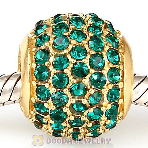 Gold Plated Sterling Pave Lights with Emerald Austrian Crystal Charm