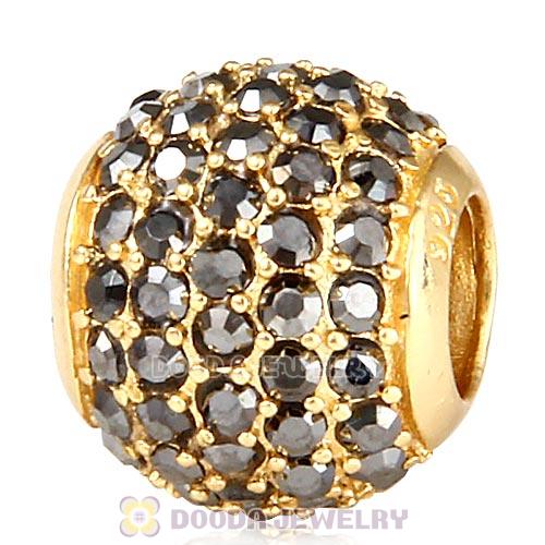 Gold Plated Sterling Pave Lights with Jet Hematite Austrian Crystal Charm