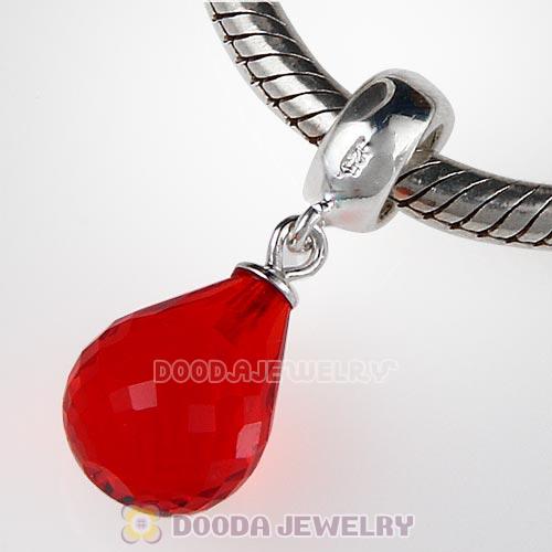 European Sterling Silver Dangle Light Siam Faceted Glass Beauty Charm