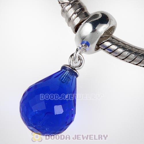 European Sterling Silver Dangle Sapphire Faceted Glass Beauty Charm