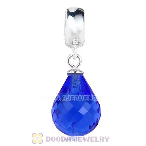 European Sterling Silver Dangle Sapphire Faceted Glass Beauty Charm