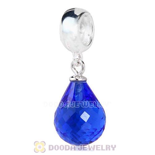 European Sterling Silver Dangle Sapphire Faceted Glass Beauty Charm