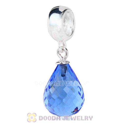 European Sterling Silver Dangle Light Sapphire Faceted Glass Beauty Charm