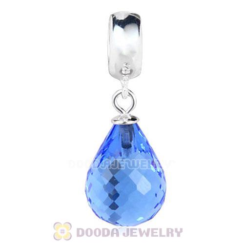 European Sterling Silver Dangle Light Sapphire Faceted Glass Beauty Charm