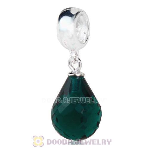 European Sterling Silver Dangle Emerald Faceted Glass Beauty Charm