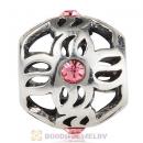 Sterling Silver Pinwheel Charm Beads with Light Rose Austrian Crystal European Style