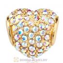 Gold Plated Sterling Pave Heart with Crystal AB Austrian Crystal Charm