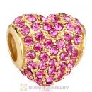 Gold Plated Sterling Pave Heart with Rose Austrian Crystal Charm