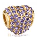Gold Plated Sterling Pave Heart with Tanzanite Austrian Crystal Charm