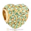 Gold Plated Sterling Pave Heart with Peridot Austrian Crystal Charm