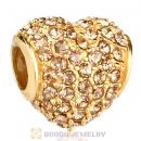 Gold Plated Sterling Pave Heart with Light Colorado Topaz Austrian Crystal Charm