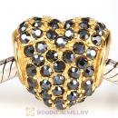 Gold Plated Sterling Pave Heart with Jet Hematite Austrian Crystal Charm