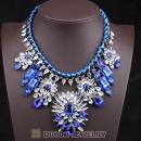 Luxury brand Blue and White Crystal Flower Choker Statement Necklaces Wholesale